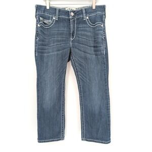 Ariat REAL Ivy Straight Leg Jean Women 33R Dresden Blue Mid Rise Contrast Stitch